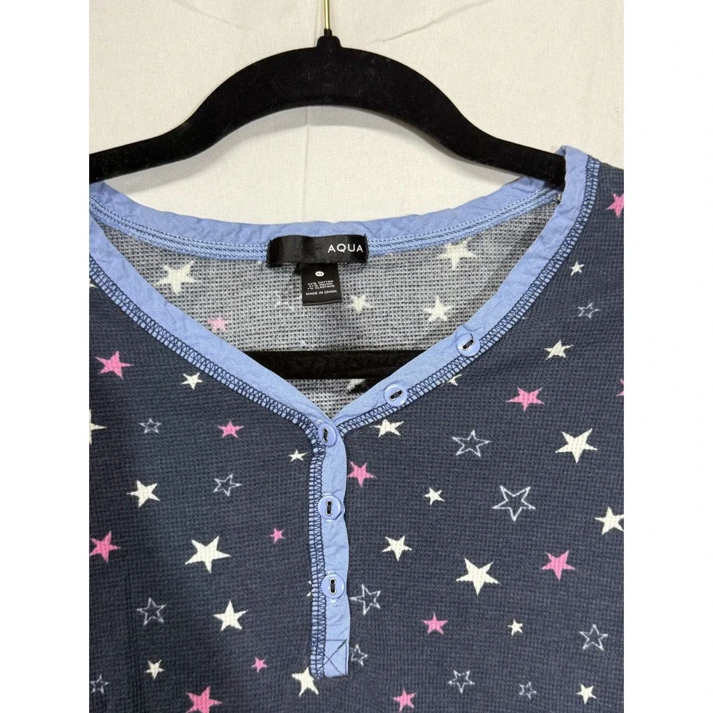 AQUA Women's Medium Navy Blue Star Pattern‎ Sleep-Wear Thermal Pajama Set